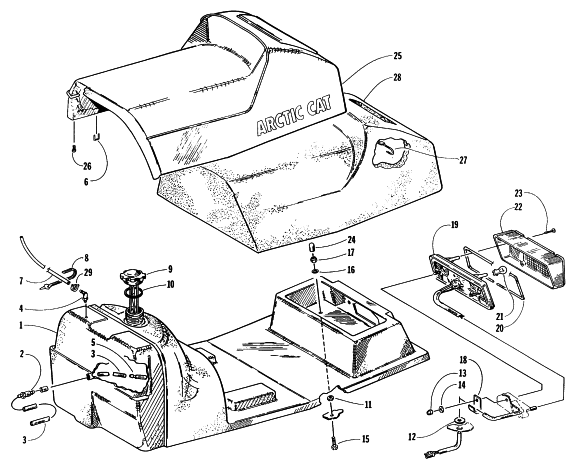 Parts Diagram for Arctic Cat 1998 ZRT 600 SNOWMOBILE GAS TANK, SEAT, AND TAILLIGHT ASSEMBLY