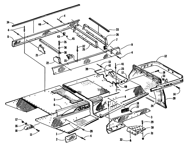 Parts Diagram for Arctic Cat 1997 BEARCAT WIDE TRACK SNOWMOBILE TUNNEL AND REAR BUMPER