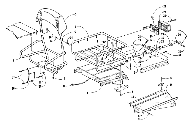 Parts Diagram for Arctic Cat 1997 BEARCAT WIDE TRACK SNOWMOBILE RACK, BACKREST, AND HITCH ASSEMBLIES