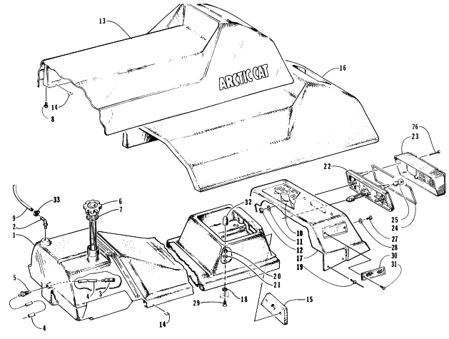 Parts Diagram for Arctic Cat 1997 THUNDERCAT MC SNOWMOBILE GAS TANK, SEAT, AND TAILLIGHT ASSEMBLIES