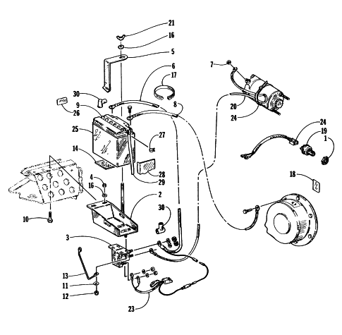 Parts Diagram for Arctic Cat 1997 COUGAR MOUNTAIN CAT SNOWMOBILE ELECTRIC START - BATTERY ASSEMBLY