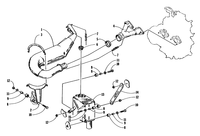 Parts Diagram for Arctic Cat 1997 BEARCAT WIDE TRACK SNOWMOBILE EXHAUST ASSEMBLY
