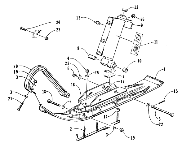 Parts Diagram for Arctic Cat 1997 PANTERA SNOWMOBILE SKI AND SPINDLE ASSEMBLY