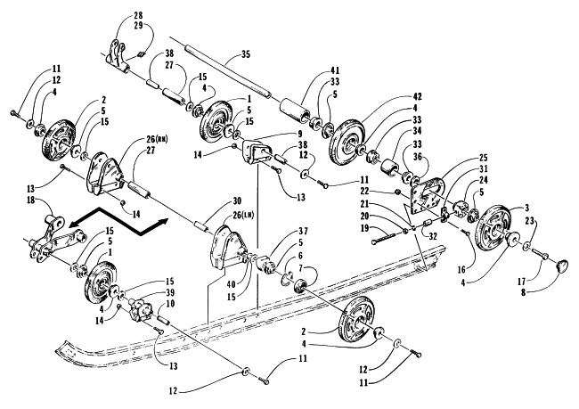 Parts Diagram for Arctic Cat 1997 THUNDERCAT SNOWMOBILE REAR SUSPENSION AXLE ASSEMBLY