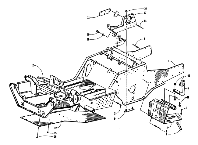 Parts Diagram for Arctic Cat 1997 EXT 580 EFI SNOWMOBILE FRONT FRAME AND FOOTREST ASSEMBLY