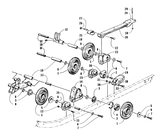 Parts Diagram for Arctic Cat 1999 BEARCAT 440 II - 156 IN. SNOWMOBILE REAR SUSPENSION AXLE ASSEMBLY