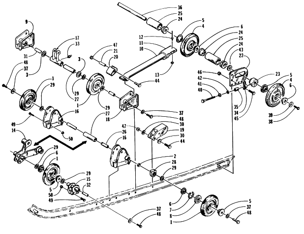 Parts Diagram for Arctic Cat 1997 PUMA 2-UP SNOWMOBILE REAR SUSPENSION AXLE ASSEMBLY