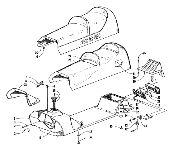 Parts Diagram for Arctic Cat 1997 PUMA 2-UP SNOWMOBILE GAS TANK, SEAT AND TAILLIGHT ASSEMBLY