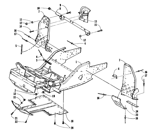 Parts Diagram for Arctic Cat 1997 JAG SNOWMOBILE FRONT FRAME AND FOOTREST ASSEMBLY