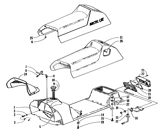 Parts Diagram for Arctic Cat 1997 JAG SNOWMOBILE GAS TANK, SEAT AND TAILLIGHT ASSEMBLY