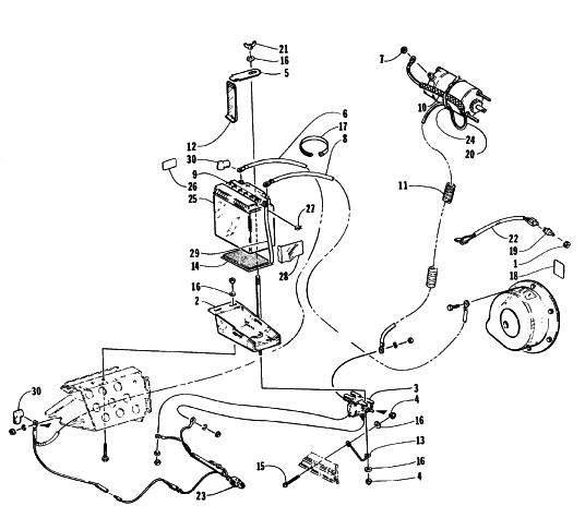 Parts Diagram for Arctic Cat 1999 BEARCAT WT SNOWMOBILE ELECTRIC START - BATTERY ASSEMBLY