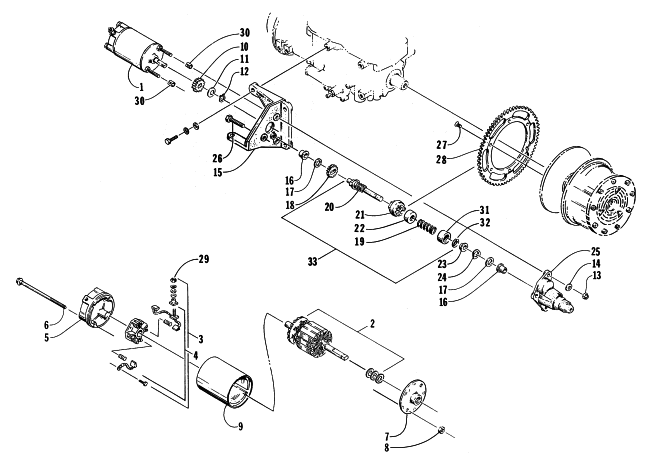 Parts Diagram for Arctic Cat 1997 BEARCAT WIDE TRACK SNOWMOBILE ELECTRIC START - STARTER MOTOR ASSEMBLY