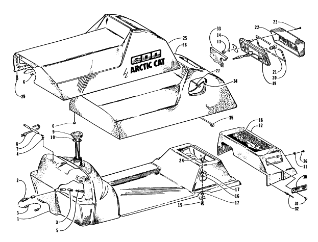 Parts Diagram for Arctic Cat 1997 POWDER EXTREME SNOWMOBILE GAS TANK, SEAT, AND TAILLIGHT ASSEMBLY