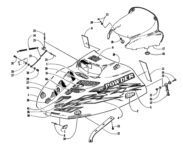 Parts Diagram for Arctic Cat 1997 POWDER EXTREME SNOWMOBILE HOOD AND WINDSHIELD ASSEMBLY