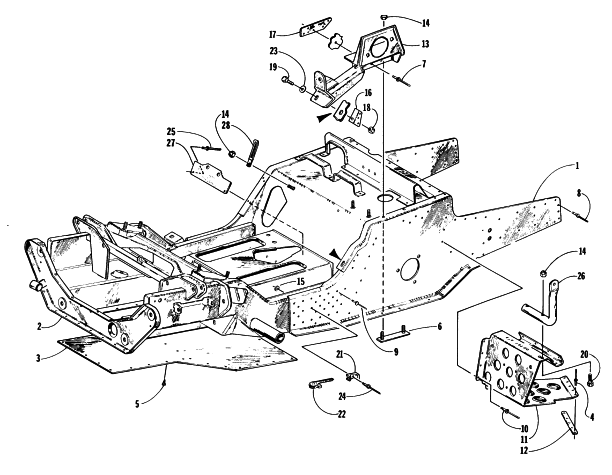 Parts Diagram for Arctic Cat 1997 POWDER EXTREME SNOWMOBILE FRONT FRAME AND FOOTREST ASSEMBLY