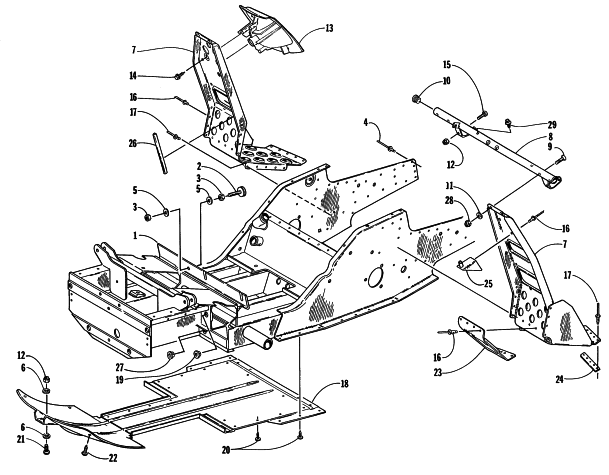 Parts Diagram for Arctic Cat 1998 ZR 600 (JANUARY) SNOWMOBILE FRONT FRAME AND FOOTREST ASSEMBLY