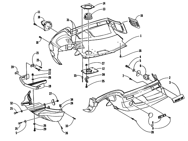 Parts Diagram for Arctic Cat 1998 ZR 600 (JANUARY) SNOWMOBILE BELLY PAN AND FRONT BUMPER ASSEMBLY