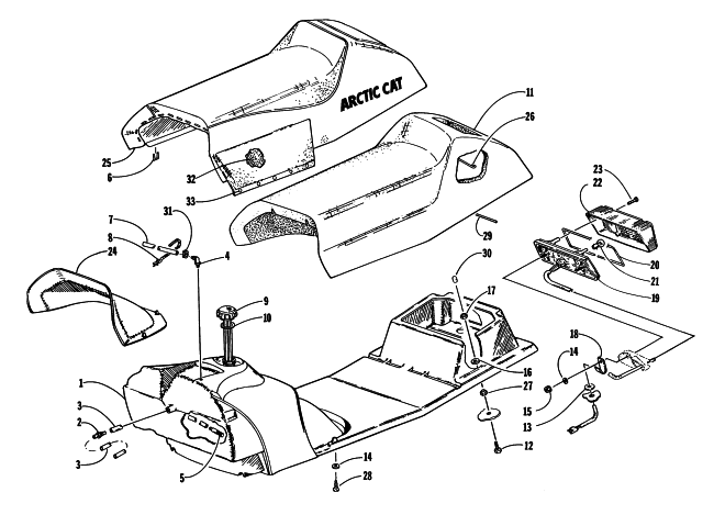 Parts Diagram for Arctic Cat 1998 ZR 600 (JANUARY) SNOWMOBILE GAS TANK, SEAT AND TAILLIGHT ASSEMBLY