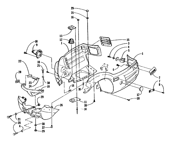 Parts Diagram for Arctic Cat 1998 JAG 340 DELUXE SNOWMOBILE BELLY PAN AND FRONT BUMPER ASSEMBLY