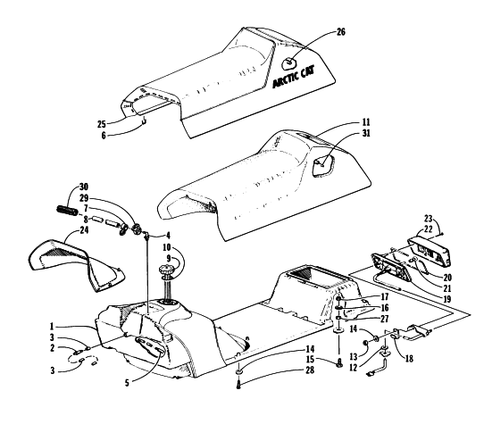 Parts Diagram for Arctic Cat 1998 JAG 440 DELUXE SNOWMOBILE GAS TANK, SEAT, AND TAILLIGHT ASSEMBLY