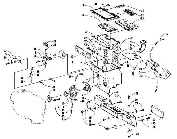 Parts Diagram for Arctic Cat 1998 PANTHER 340 SNOWMOBILE CARBURETOR, FUEL PUMP, AND AIR SILENCER ASSEMBLY