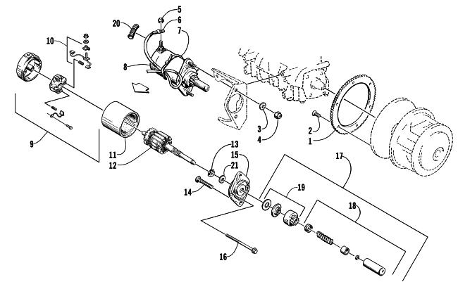 Parts Diagram for Arctic Cat 2001 PANTHER 440 (ESR) SNOWMOBILE ELECTRIC START - STARTER MOTOR ASSEMBLY
