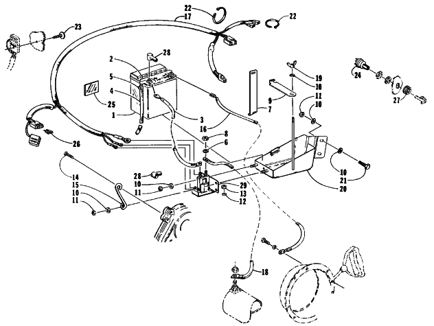 Parts Diagram for Arctic Cat 1998 JAG 340 SNOWMOBILE BATTERY, SOLENOID, AND CABLES
