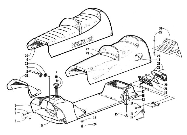 Parts Diagram for Arctic Cat 1998 PANTHER 340 SNOWMOBILE GAS TANK, SEAT AND TAILLIGHT ASSEMBLY