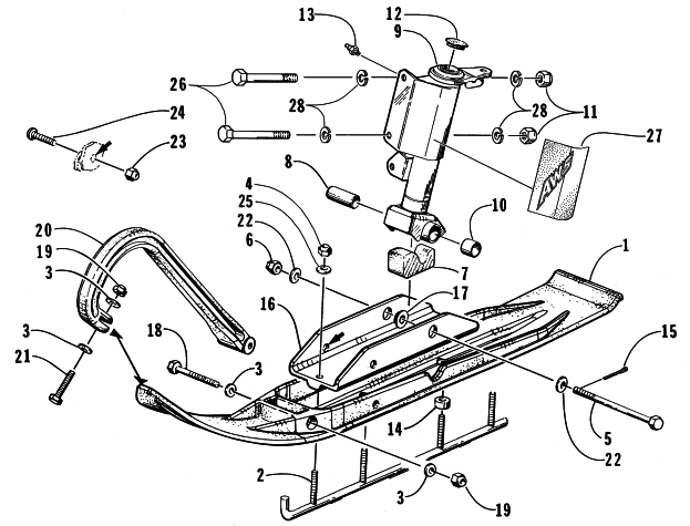 Parts Diagram for Arctic Cat 1998 COUGAR DELUXE SNOWMOBILE SKI AND SPINDLE ASSEMBLY