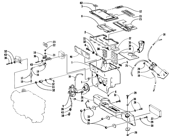 Parts Diagram for Arctic Cat 1998 PANTHER 440 SNOWMOBILE CARBURETOR, FUEL PUMP, AND AIR SILENCER ASSEMBLY