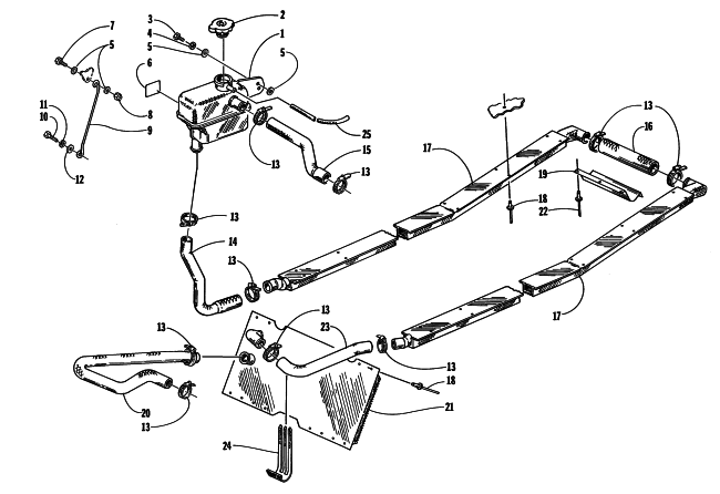 Parts Diagram for Arctic Cat 1998 COUGAR DELUXE SNOWMOBILE COOLING ASSEMBLY
