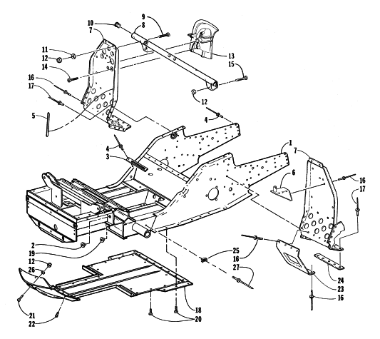 Parts Diagram for Arctic Cat 1998 JAG 340 SNOWMOBILE FRONT FRAME AND FOOTREST ASSEMBLY