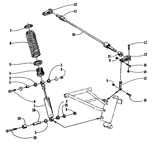 Parts Diagram for Arctic Cat 1999 TRIPLE TOURING SNOWMOBILE SHOCK ABSORBER AND SWAY BAR ASSEMBLY
