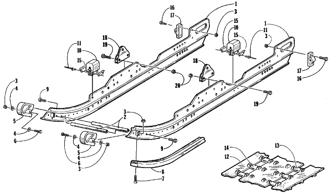 Parts Diagram for Arctic Cat 1999 ZL 500 SNOWMOBILE SLIDE RAIL AND TRACK ASSEMBLY