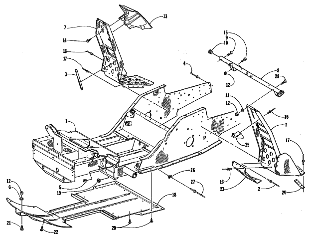Parts Diagram for Arctic Cat 1998 ZL 440 SNOWMOBILE FRONT FRAME AND FOOTREST ASSEMBLY