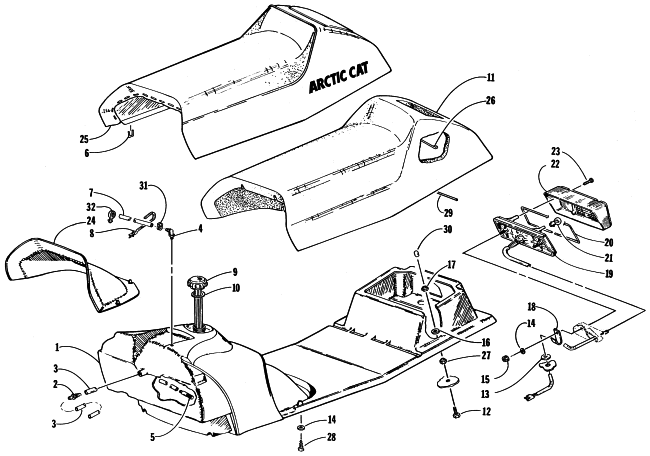 Parts Diagram for Arctic Cat 1998 ZL 440 SNOWMOBILE GAS TANK, SEAT,TAILLIGHT ASSEMBLY