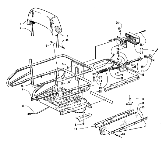 Parts Diagram for Arctic Cat 1998 BEARCAT 440 SNOWMOBILE RACK, BACKREST, TAILLIGHT, AND HITCH ASSEMBLIES