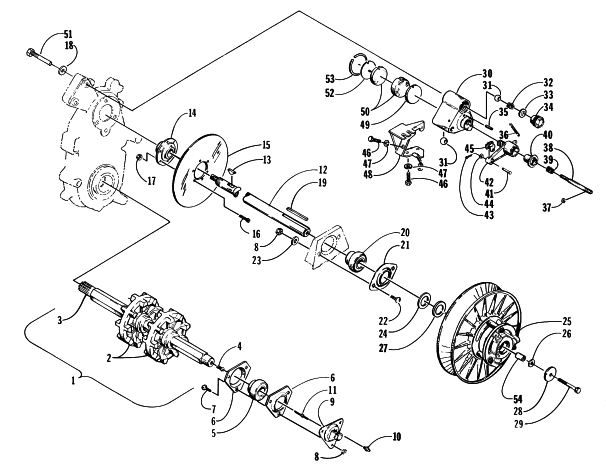 Parts Diagram for Arctic Cat 1999 BEARCAT 440 I - 136 IN. SNOWMOBILE DRIVE TRAIN SHAFTS AND BRAKE ASSEMBLIES