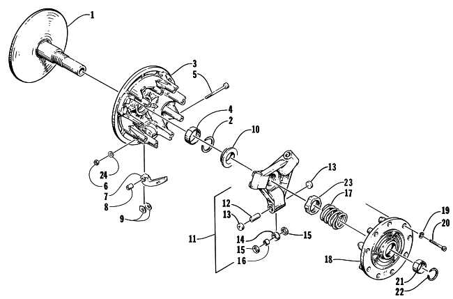 Parts Diagram for Arctic Cat 1998 BEARCAT WIDE TRACK SNOWMOBILE DRIVE CLUTCH ASSEMBLY