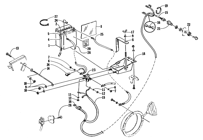 Parts Diagram for Arctic Cat 1998 BEARCAT 440 SNOWMOBILE BATTERY, SOLENOID, AND CABLES