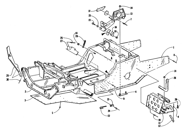 Parts Diagram for Arctic Cat 1998 EXT 600 TOUR SNOWMOBILE FRONT FRAME AND FOOTREST ASSEMBLY