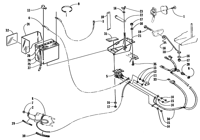 Parts Diagram for Arctic Cat 1998 COUGAR SNOWMOBILE ELECTRIC START - BATTERY, SOLENOID, AND CABLES