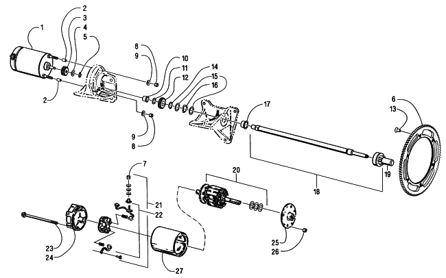 Parts Diagram for Arctic Cat 1998 EXT 600 TOUR SNOWMOBILE ELECTRIC START - STARTER MOTOR ASSEMBLY