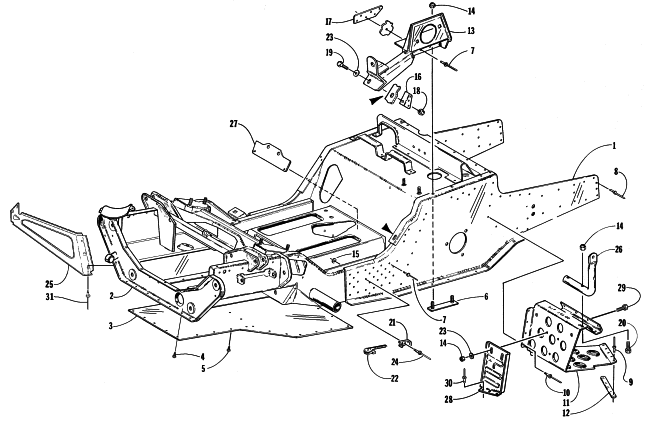 Parts Diagram for Arctic Cat 1998 PANTERA 800 SNOWMOBILE FRONT FRAME AND FOOTREST ASSEMBLY