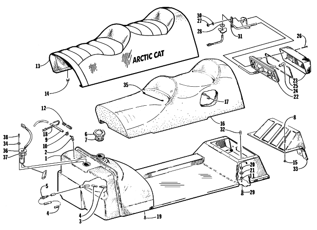 Parts Diagram for Arctic Cat 1998 PANTERA 800 SNOWMOBILE GAS TANK, SEAT, AND TAILLIGHT ASSEMBLY