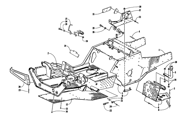 Parts Diagram for Arctic Cat 1998 EXT 580 EFI DLX SNOWMOBILE FRONT FRAME AND FOOTREST ASSEMBLY