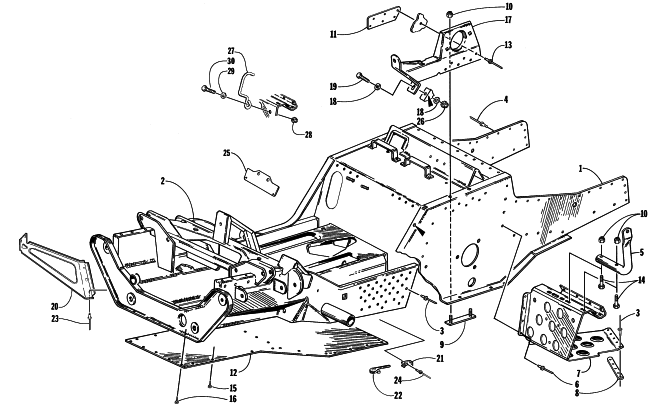 Parts Diagram for Arctic Cat 1998 PANTERA 580 SNOWMOBILE FRONT FRAME AND FOOTREST ASSEMBLY