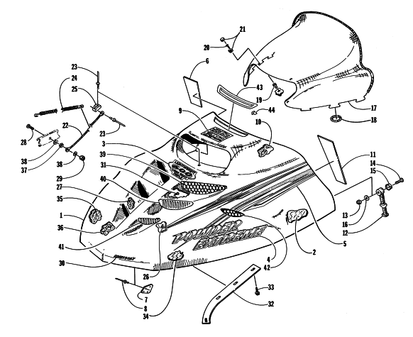 Parts Diagram for Arctic Cat 1998 POWDER EXTREME SNOWMOBILE HOOD AND WINDSHIELD ASSEMBLY