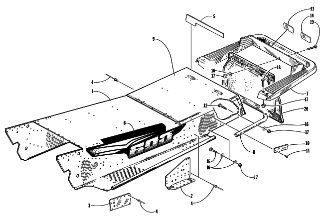 Parts Diagram for Arctic Cat 1998 EXT 600 TRIPLE SNOWMOBILE TUNNEL AND REAR BUMPER