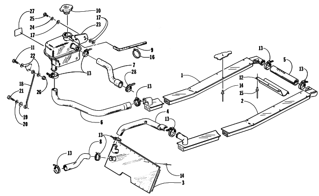Parts Diagram for Arctic Cat 1998 THUNDERCAT SNOWMOBILE COOLING ASSEMBLY
